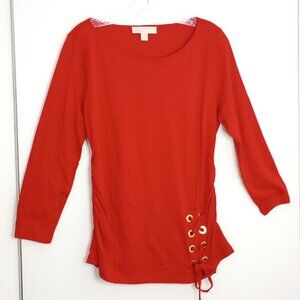 Michael Kors Red Lace Up Detail Boatneck Top